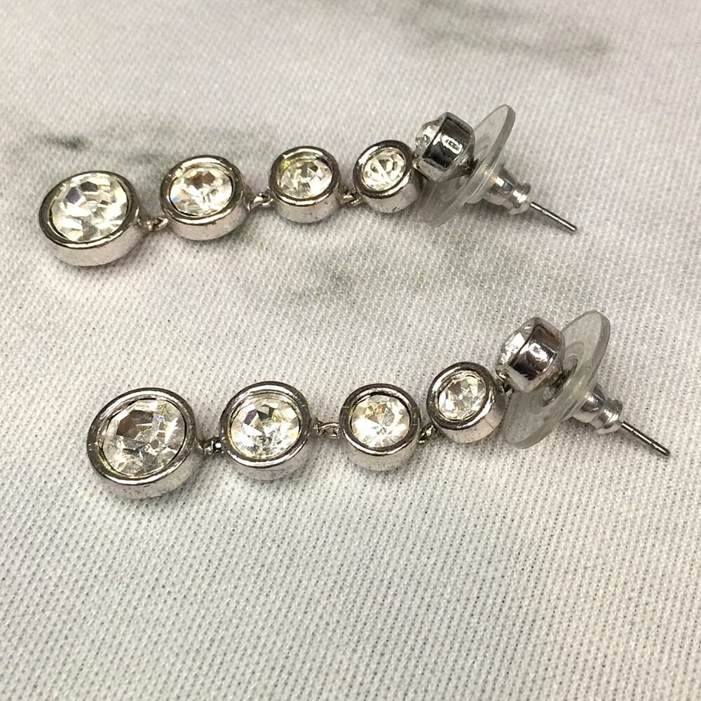 Silver Tone Rhinestone Drop Post Earrings